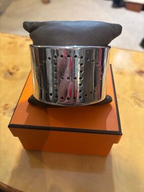 Hermes Wide Silver Perforated Cuff Bracelet